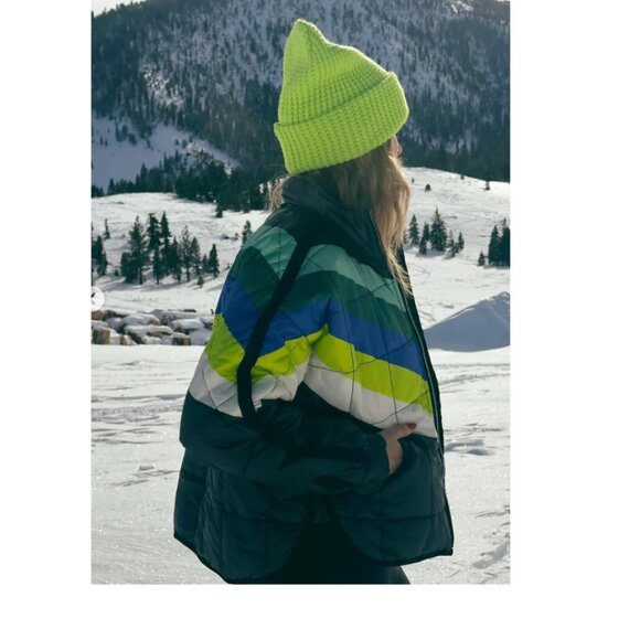 Free People Pippa Packable Puffer Jacket in Camper Stripes Black Combo - Picture 7 of 14